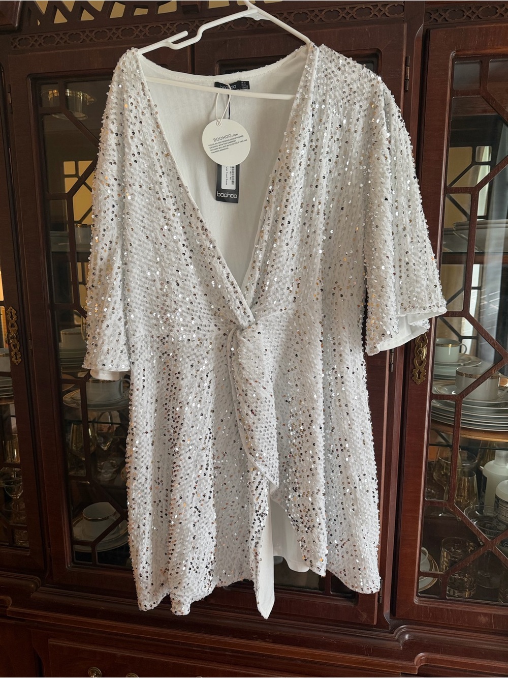 Boohoo Silver Sequin Mini Dress